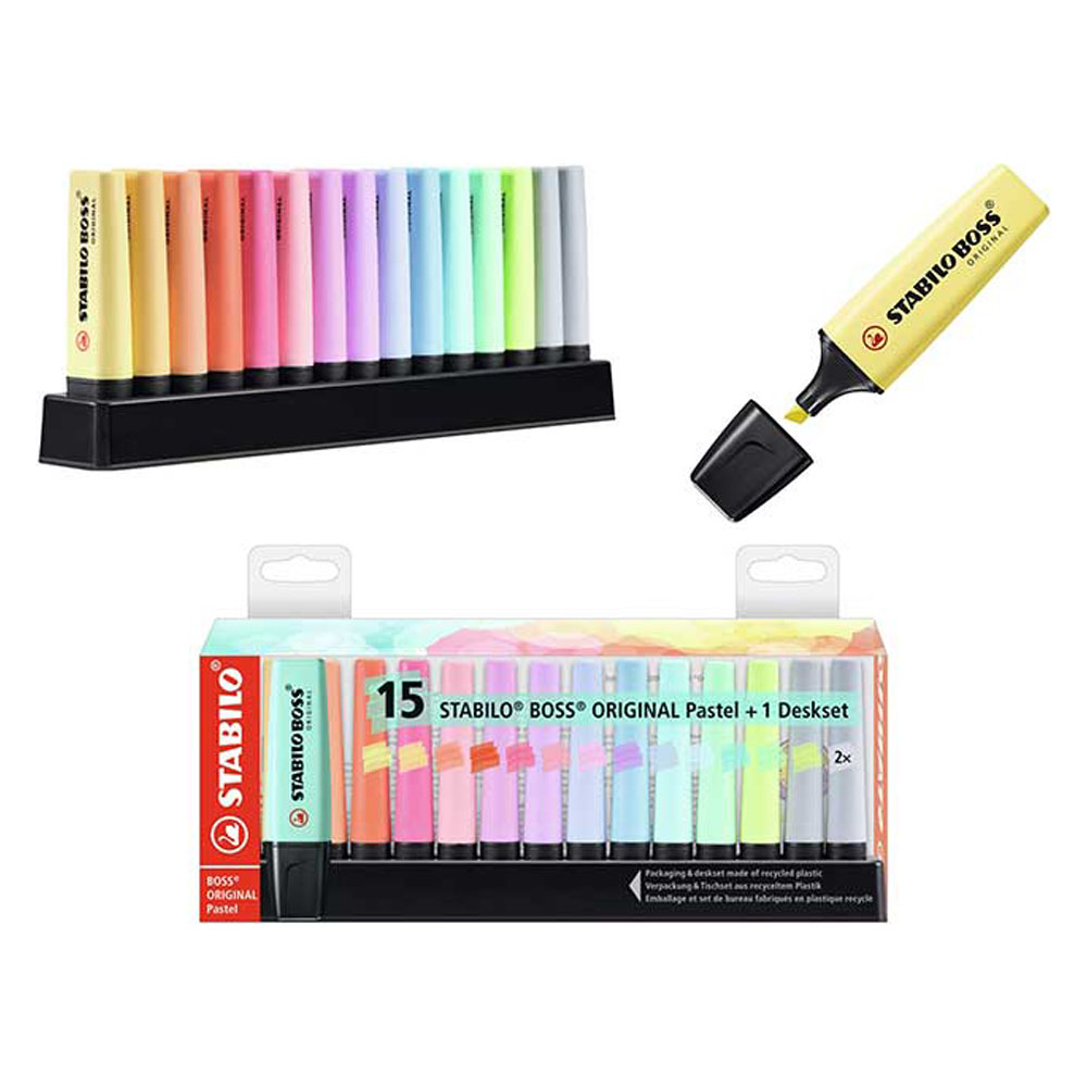 Stabilo Boss Pastello Confezione 15 Colori + Deskset | Lema Disegno Bellearti