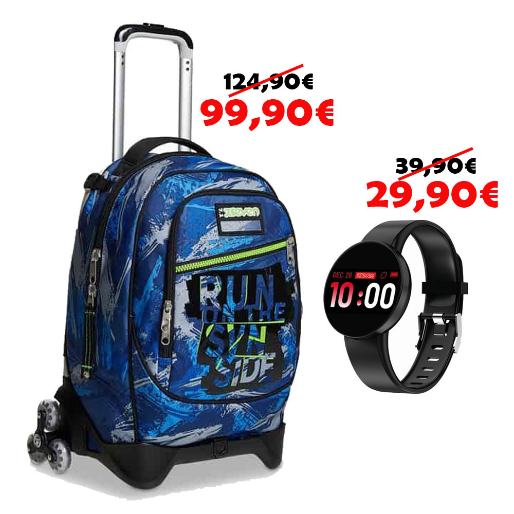 Trolley Scuola Elementare Bambino Seven Jack 3WD Crafter Boy 3 Ruote Smartwatch Android IOS