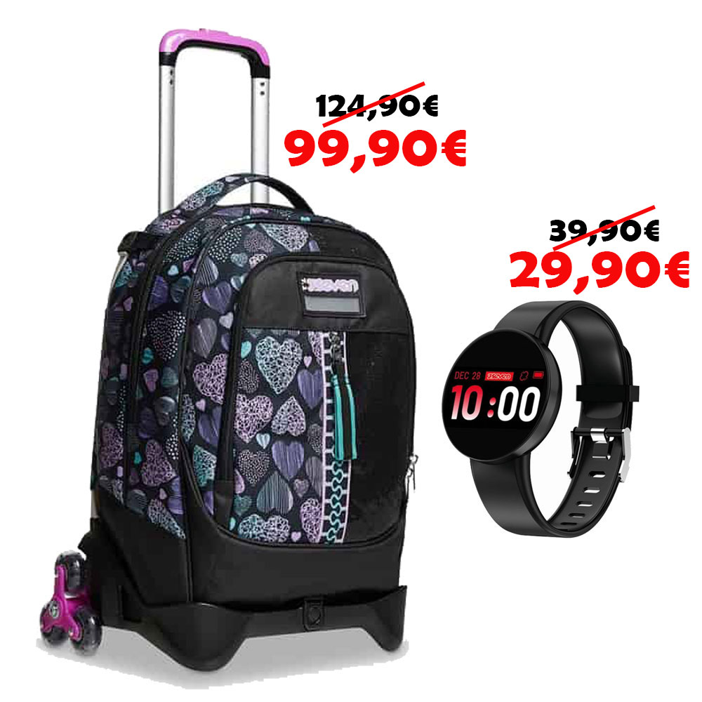 Trolley Scuola Elementare Bambina Seven Jack 3WD Patchyheart Girl 3 Ruote Smartwatch Android IOS