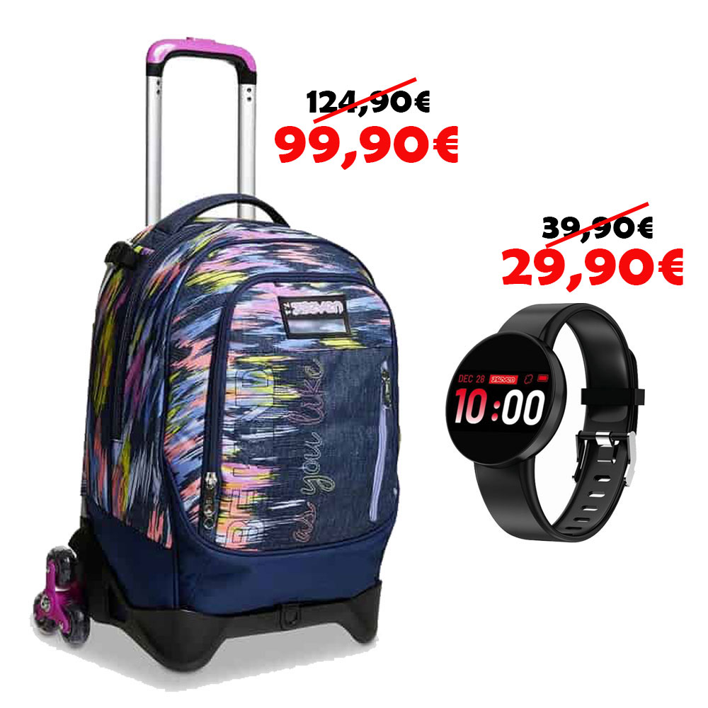Trolley Scuola Elementare Seven Jack 3WD Virtual Girl 3 Ruote Smartwatch Android IOS