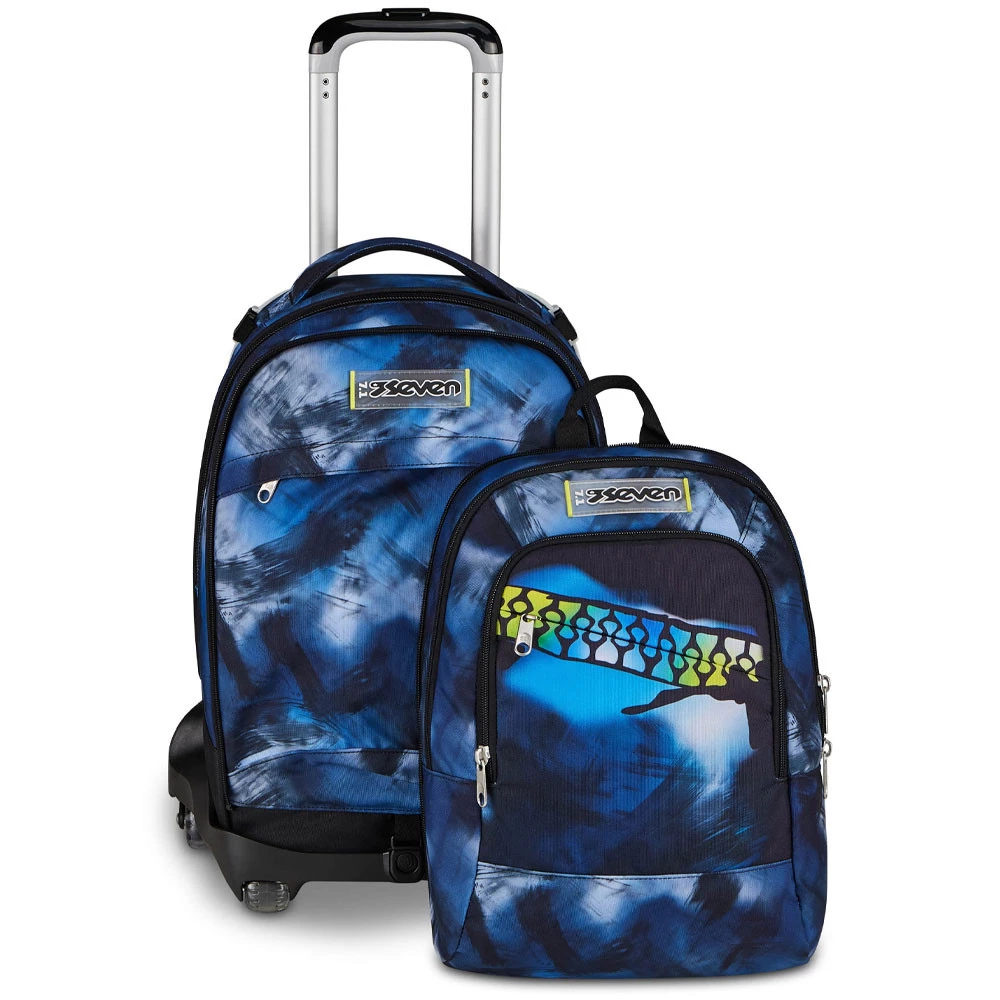 Trolley 8 Ruote Seven New Detach Blu Fusion Boy 43lt con Zainetto