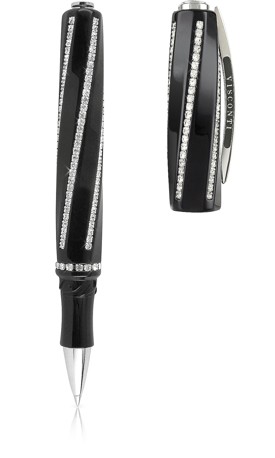 Penna Roller Visconti Divina Royale nera con swarovski lema san miniato dettaglio