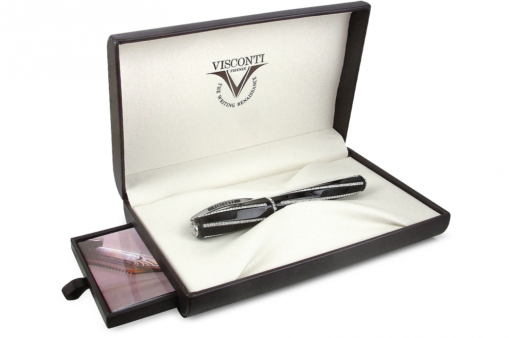Penna Roller Visconti Divina Royale nera con swarovski lema san miniato confezione regalo