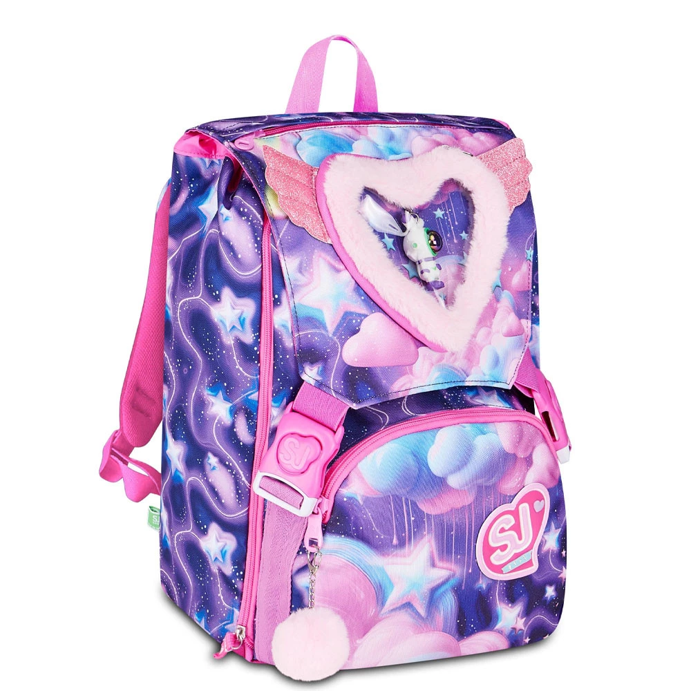 Zaino Estendibile Seven Sj Gang Fluffy Pink Bambina Scuola Elementare 24lt