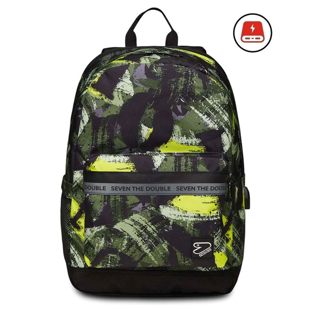 Zaino Scuola Seven Double Pro Estensibile Dusty Olive 31lt POWERBANK