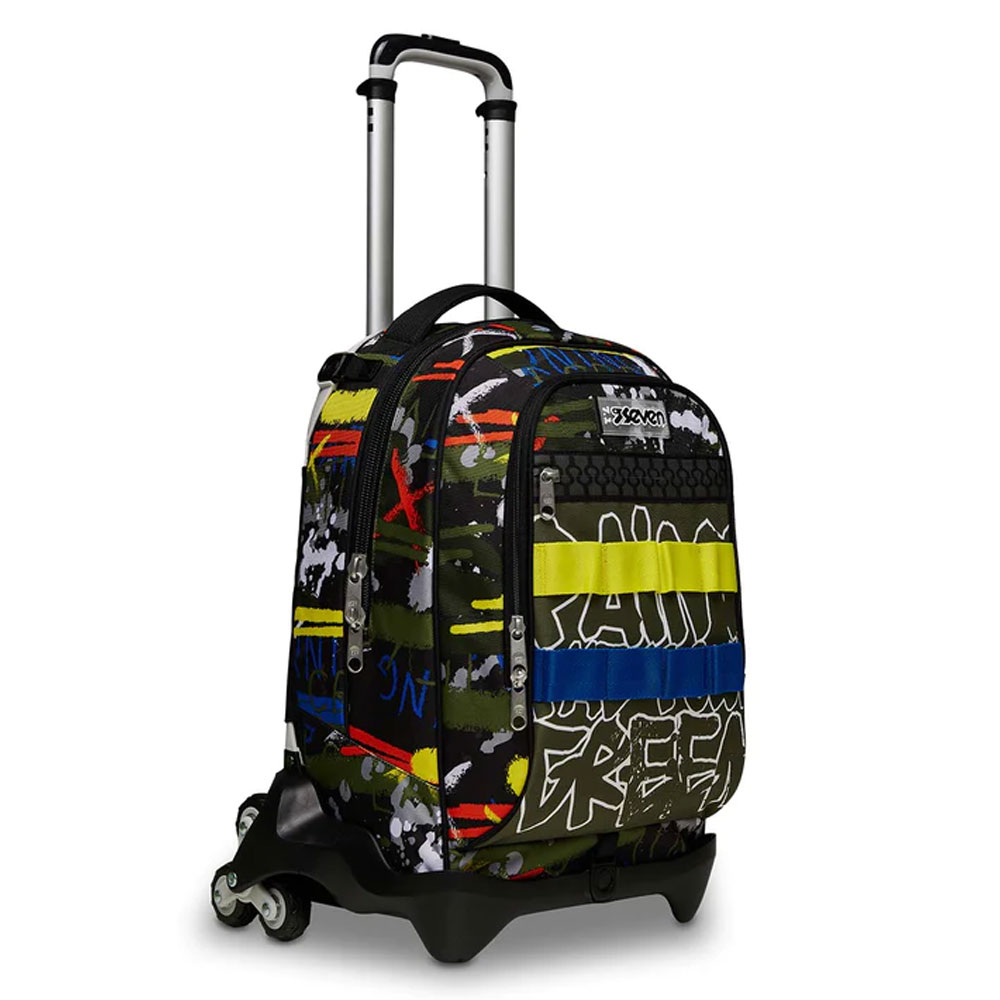 Trolley Scuola Seven 3WD 3 Ruote Fluo Belts Zaino Sganciabile 34lt